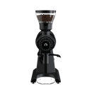 Front view of the black Mahlkonig EK43S showing its grind adjustment knob and lowered spout