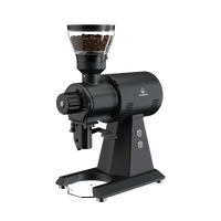 Mahlkonig EK43S compact shop grinder in matte black with its low-profile bean hopper